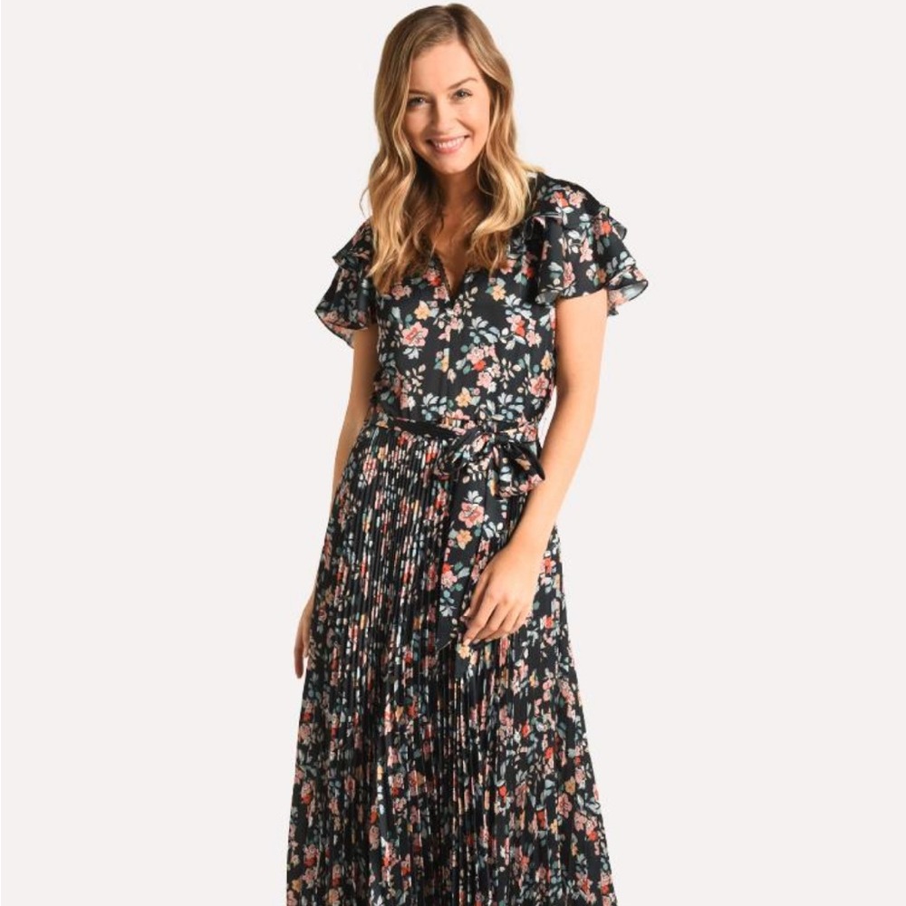 ML Monique Lhuillier Long Pleated Evening Dress | Size 14